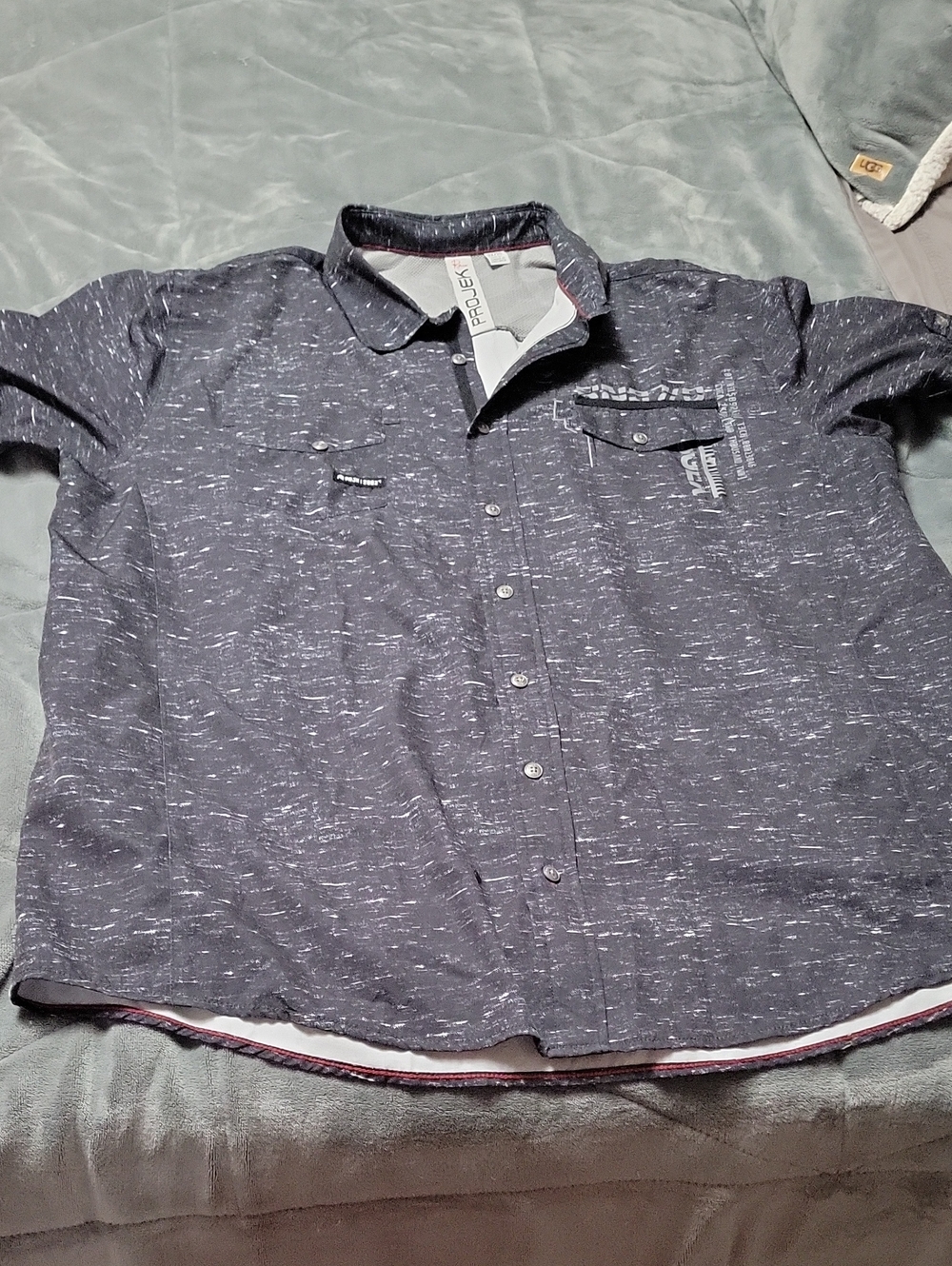 Projek Raw Black Heathered Short-Sleeve Button-Down Shirt